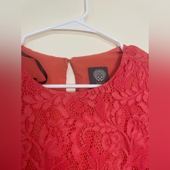 Vince Camuto Bright Coral Red Puff Sleeve MIDI Dress NWT - Picture 7 of 13